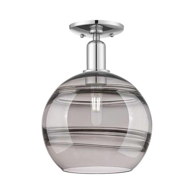 Innovations Lighting 716-1C-14-10 Rochester Semi-Flush Rochester 10" - Polished Chrome / Light Smoke