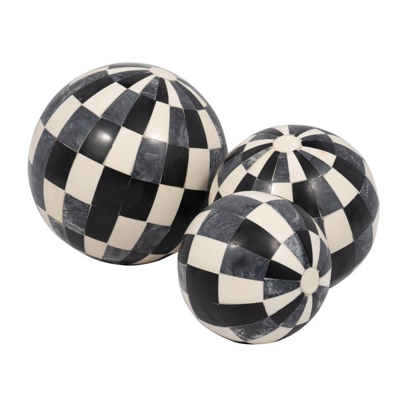 Sagebrook Home 4/5/6" Checkered Orbs, Round (Set of 3) - 6" x 6" x 6"
