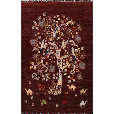 Vegetable Dye Tree Of Life Tabriz Oriental Area Rug Hand-knotted Wool - 3'3" x 5'1"