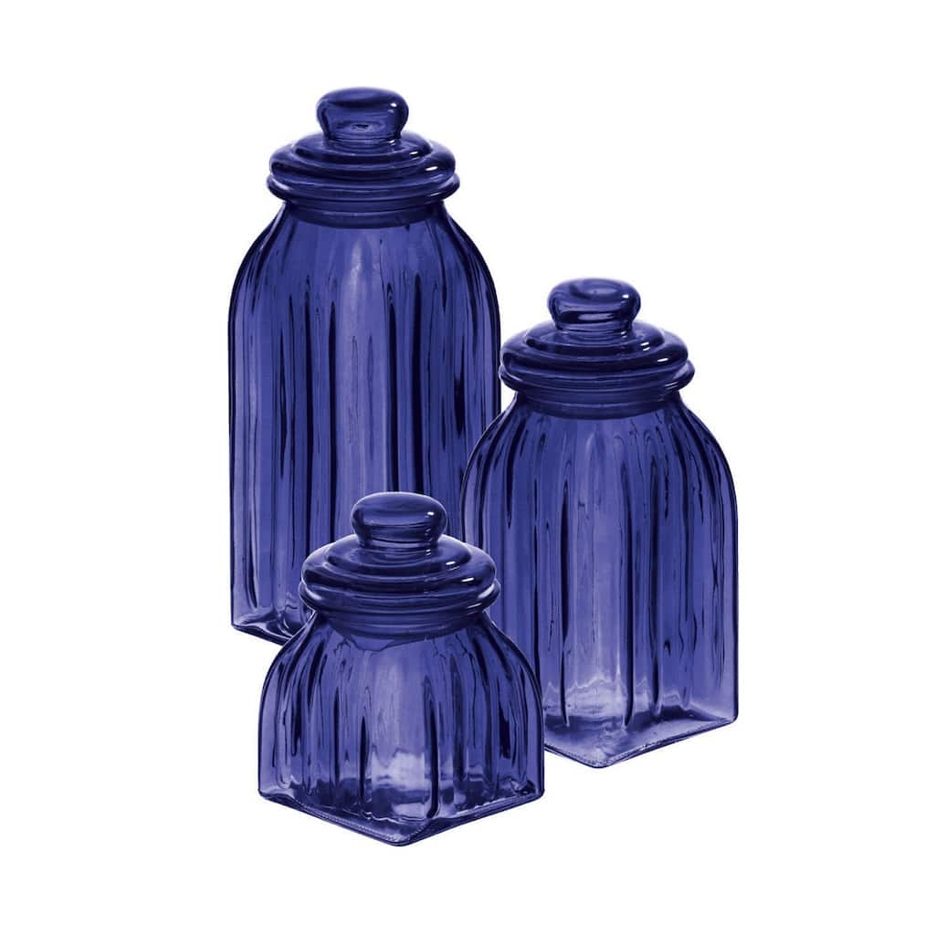 Glass Jar, Set of 3, Navy Blue