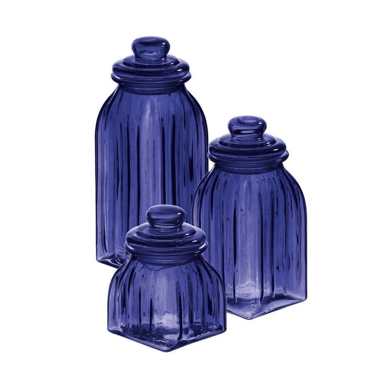 Glass Jar, Set of 3, Navy Blue