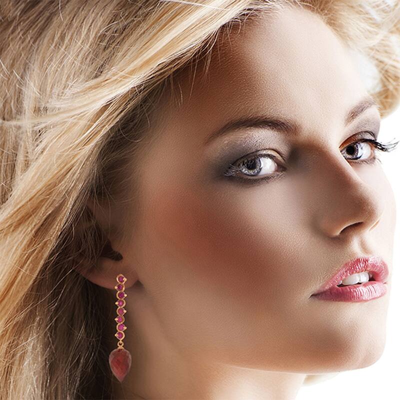 29.2 Carat 14K Solid Gold Drop Briolette Ruby Gemstone Earrings