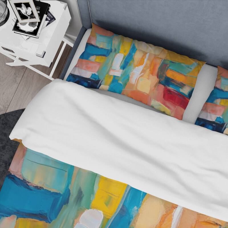 Designart "Vibrant Cubist Colourfields" Multicolor Modern - Bedding Cover Set With Shams