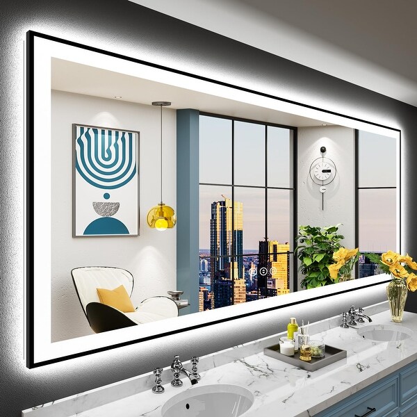 Apmir Metal Black Frame Back Front LED Lighted Bathroom Vanity Mirror with Anti Fog Tempered Glass On Sale Bed Bath Beyond 39519001