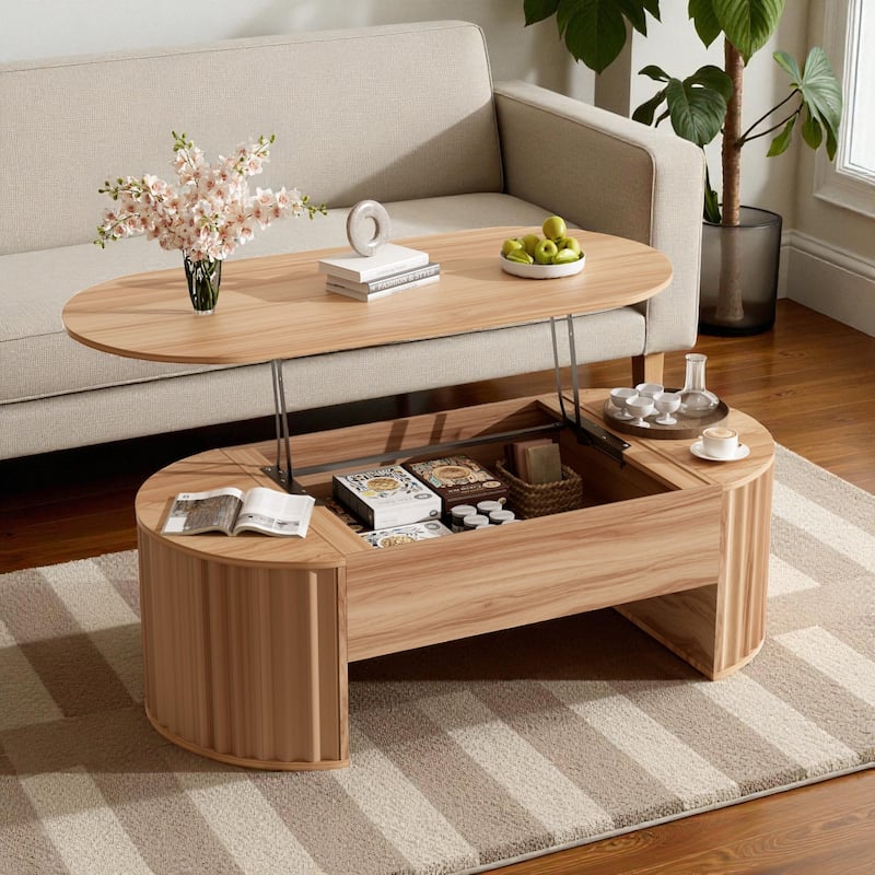 47.2'' Modern Oval Lift-Top Coffee Table with Hidden Storage Compartment, Wooden Center Table for Living Room