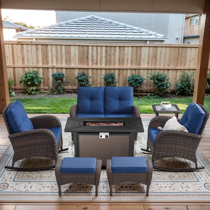 Gymojoy Outdoor Fire Pit Conversation Set, Loveseat Glider Sofa & Chairs - Patio Furniture Set