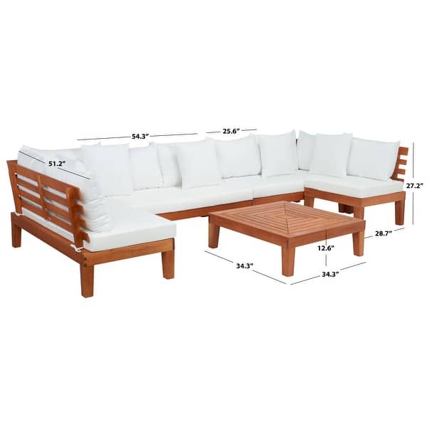 dimension image slide 0 of 3, SAFAVIEH Outdoor Granton 5-piece Solid Wood Sectional Conversation Set