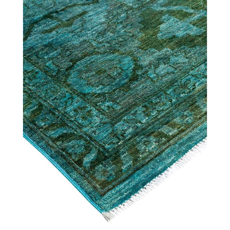 Overton Hand Knotted Wool Vintage Inspired Modern Contemporary Overdyed Blue Area Rug - 12' 4" x 17' 9"
