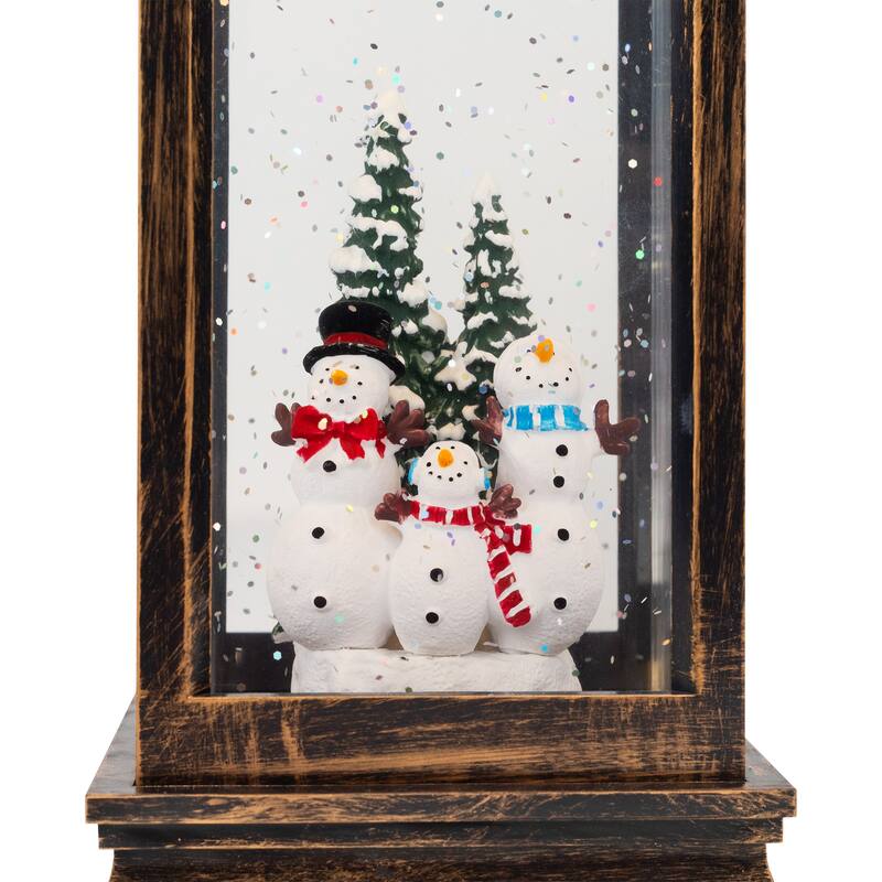 11" Black Brushed Gold LED Snowman Family Christmas Lantern Snow Globe