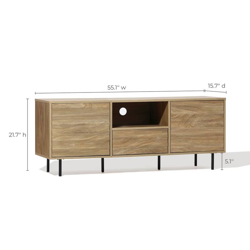 Mid-Century Modern Wave 2-Door 1-Drawer TV Console with Metal Legs - 21.7" H x 55.1" W x 15.7" D