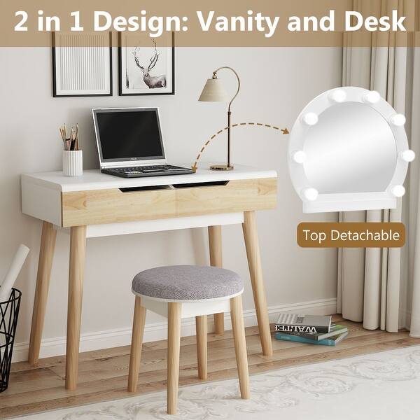 Shop Vanity Set With Lighted Mirror Dressing Table 2 Drawers And Stool On Sale Overstock 29124297