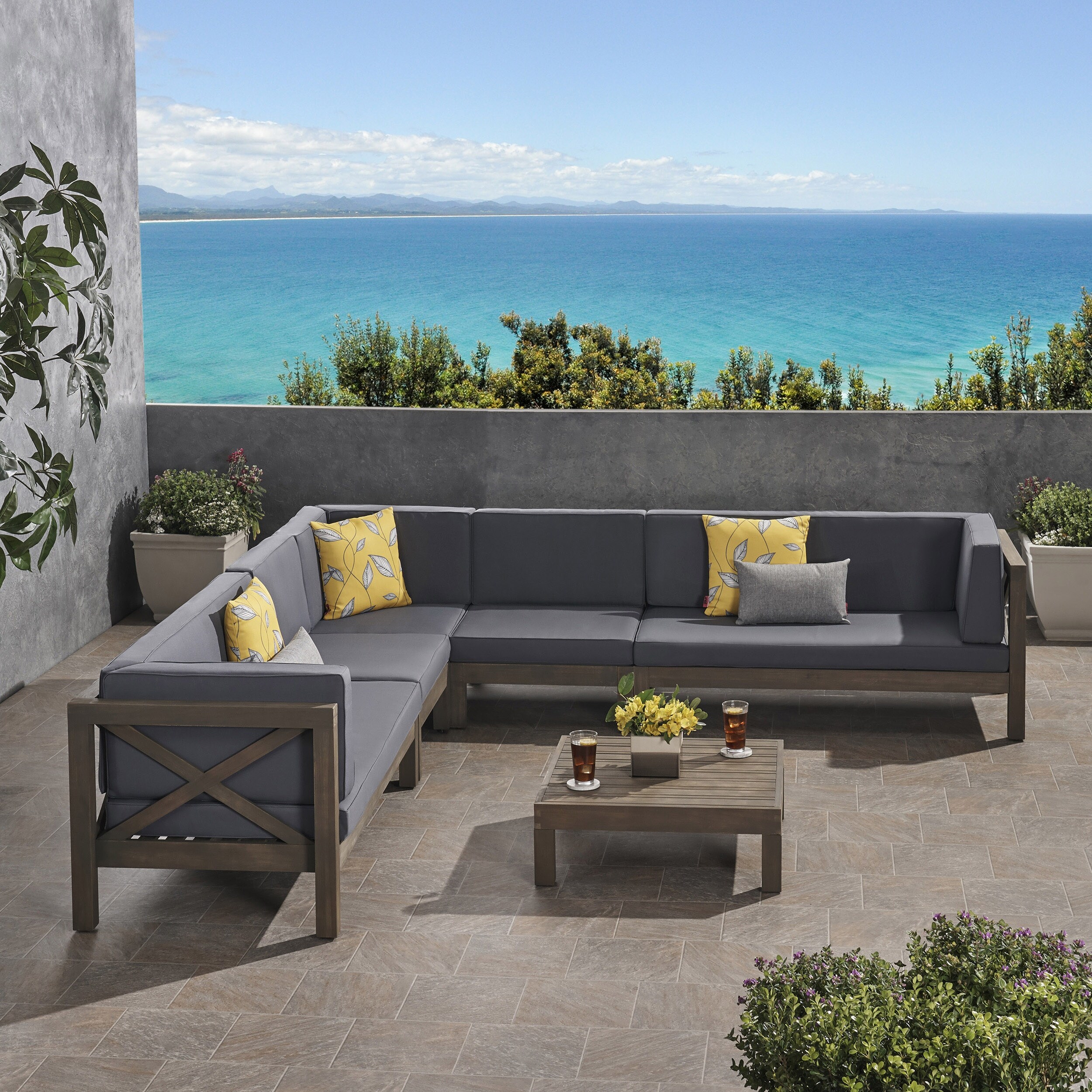 Brava acacia wood sectional sofa set by christopher knight home deals
