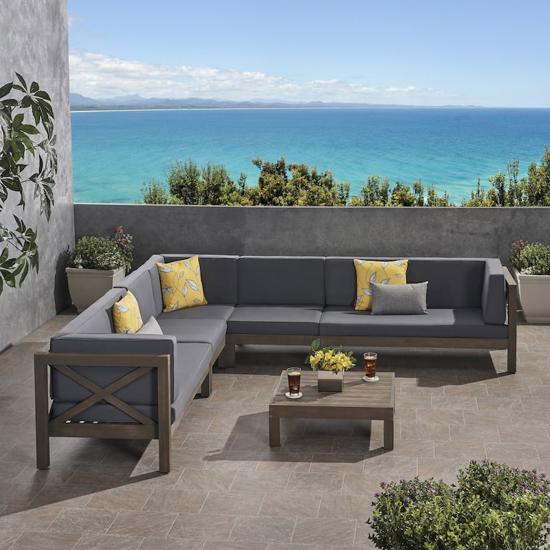 Brava 7-Seater Wood Sectional Sofa Set by Christopher Knight Home