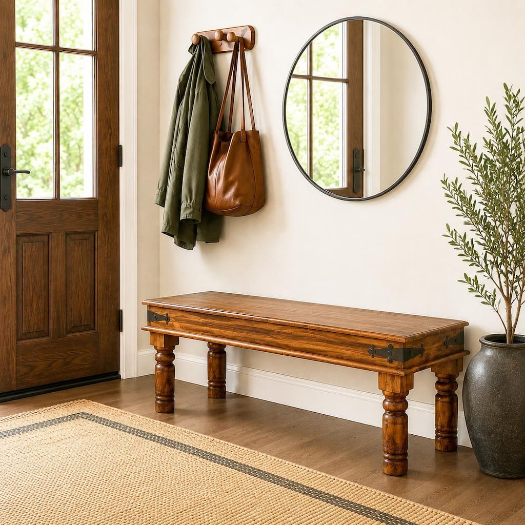 Handmade Thakat Rustic Bench (India) - 60" x 16" x 18"