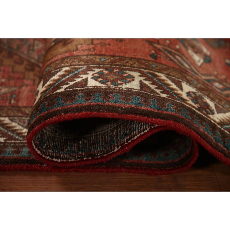 Red Ardebil Persian Vintage Runner Rug Handmade Hallway Wool Carpet - 3'3"x 9'3"
