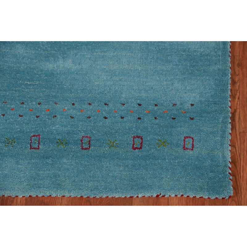 Hand Knotted Oriental 100% Wool Carpet Tribal Animal Pictorial Navy Blue & Blues Gabbeh Runner Rug - 9' 9'' X 2' 9''