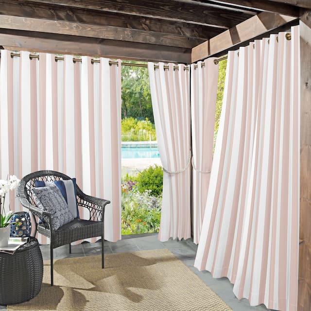 Sun Zero Valencia Cabana Stripe Indoor/ Outdoor Curtain Panel - 54" x 108" - Rose Quartz