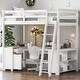 preview thumbnail 2 of 32, Sturdy Wood Loft Bed Frame with U-shaped Desktop,Storage Shelves, 1 Cabinet and 2 Drawers,Full Size