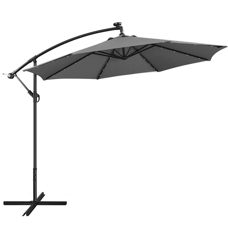 Yaheetech 10Ft Patio Offset Umbrella with 32 LED Lights Outdoor Hanging Cantilever Umbrella