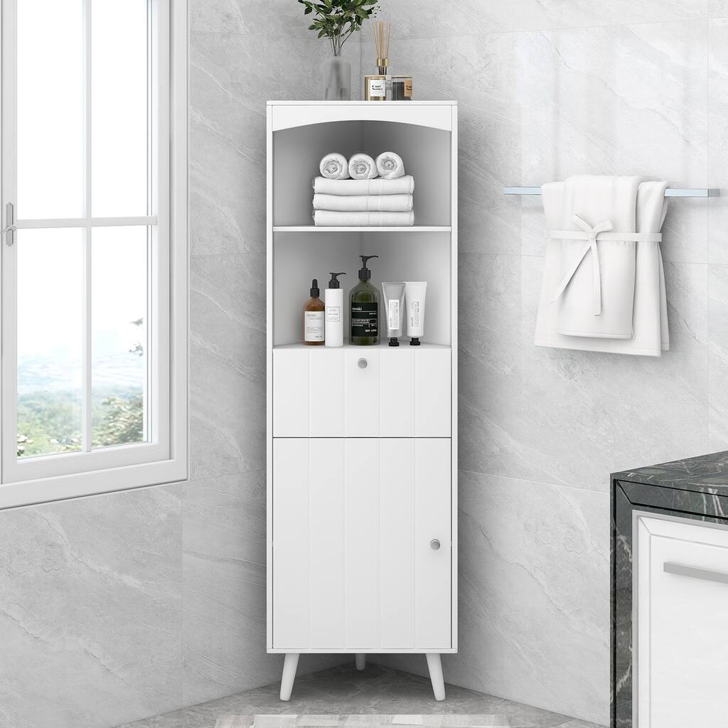 Modern Multifunctional Triangle Corner Cabinet with Open Shelves