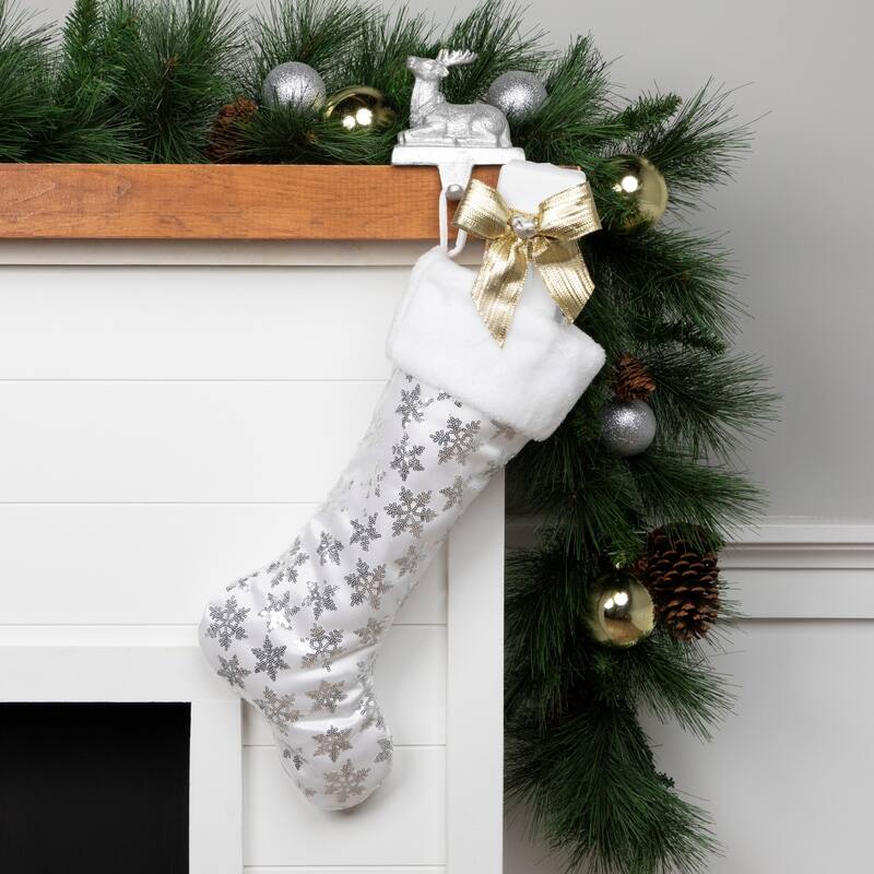 19 White and Silver Sequin Snowflake Christmas Stocking