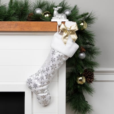 19 White and Silver Sequin Snowflake Christmas Stocking