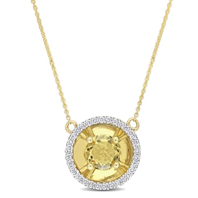 Miadora Citrine and 1/6ct TDW Diamond Halo Station Necklace in 10k Yellow Gold