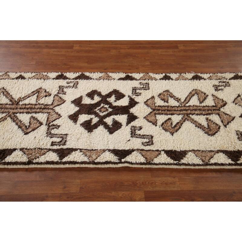 Natural Dye Handmade Kurdish Turkish Runner Rug Tribal Wool Carpet - 3'1"x 11'1"