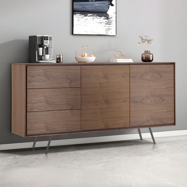 Modern Kitchen Sideboard, Buffet Cabinet With Wine Storage And Glass Doors