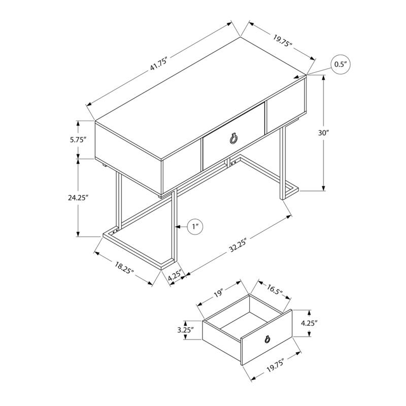 Contemporary 42" Computer Desk, Laminate Top, Black Metal Legs, Storage Drawer with Ring Pull