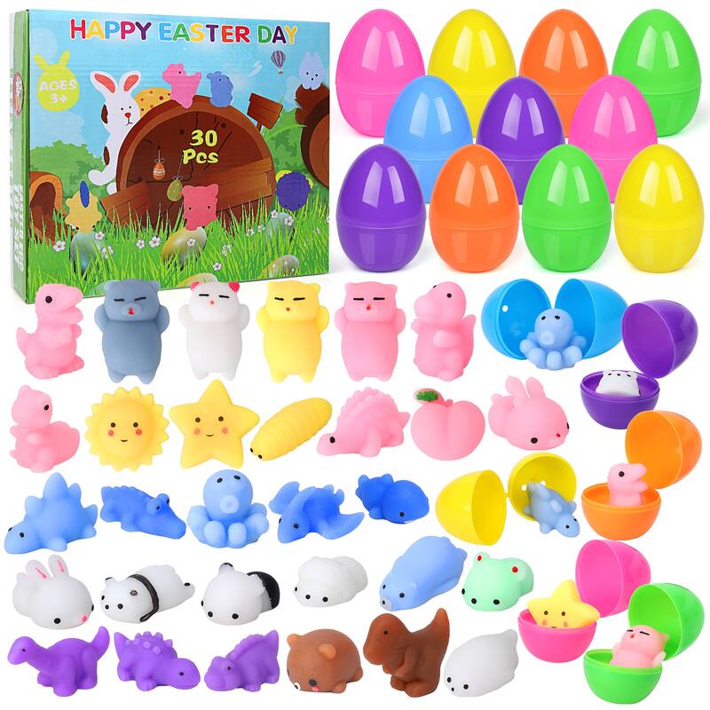 Easter Printed Plastic Eggs Basket Stuffer for Easter Egg Hunt Event, Party Favor Goodie Bags, Scene and Decoration