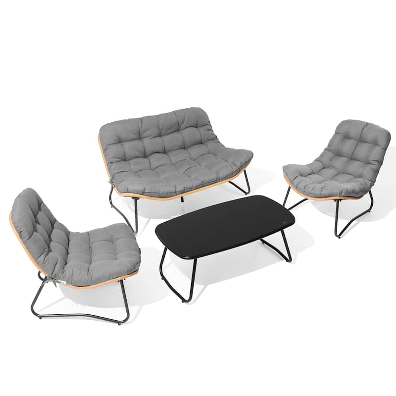 Double Papasan Chair Loveseat with Cushion, All-weather PE Rattan and Metal Frame for Indoor Outdoor