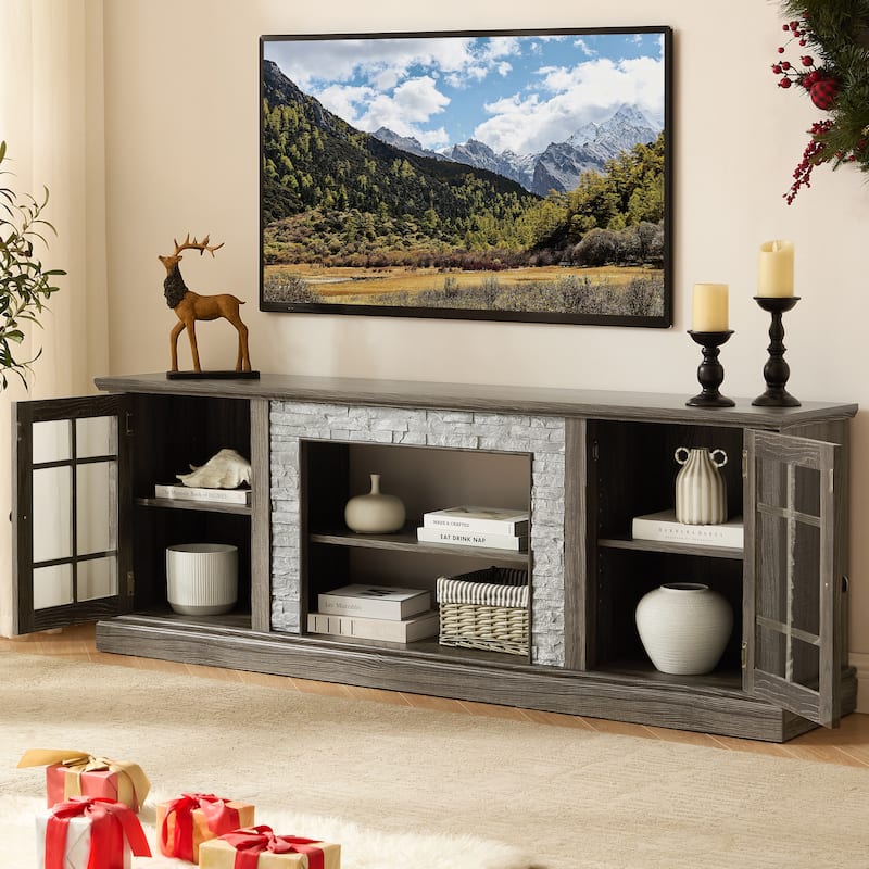 Faux Stone TV Stand TV Console for TVs up to 75", Large Entertainment Center Media Storage Cabinet with Adjustable Shelves - Grey