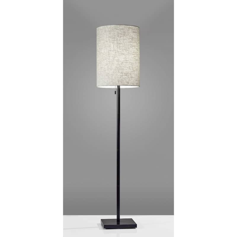 Metal Floor Lamp with White Fabric Cylinder Shade Pull Chain - 13” x 13” x 60.5” (D x W x H)