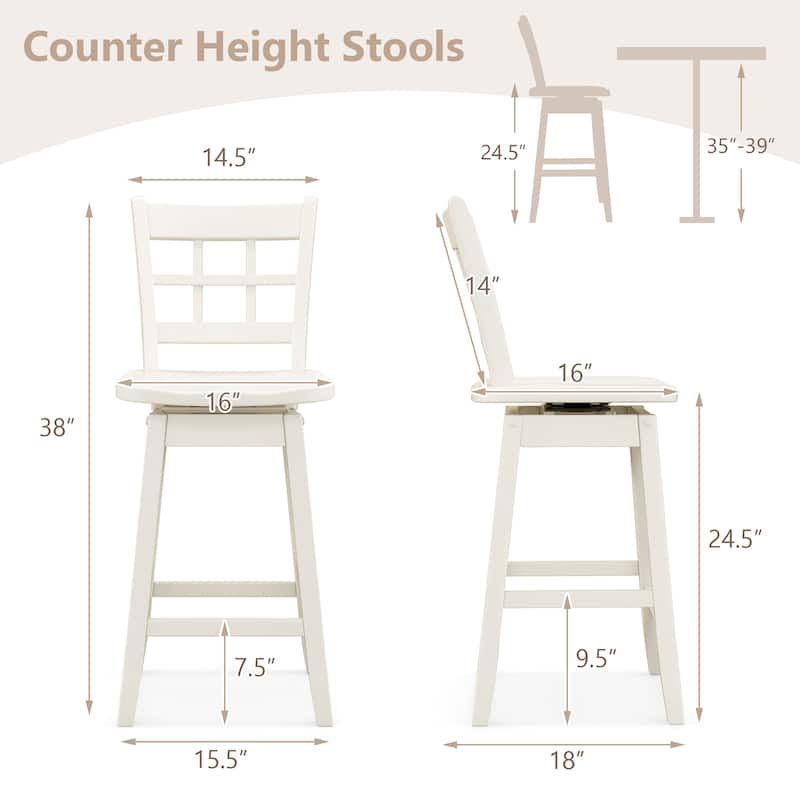 Gymax 2PCS 24.5 Inch Counter Height Bar Chairs Swivel Bar Stools w/