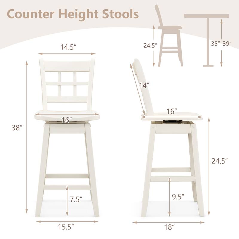 Gymax 4PCS 24.5 Inch Counter Height Bar Chairs Swivel Bar Stools w/