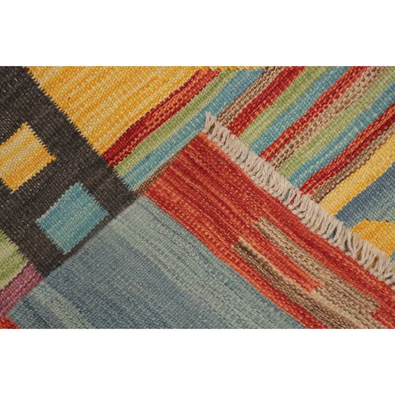 Hand Woven Oriental 100% Wool Carpet Southwestern Tribal Yellow & Gold Kilim Area Rug - 6' 2'' X 4' 0''