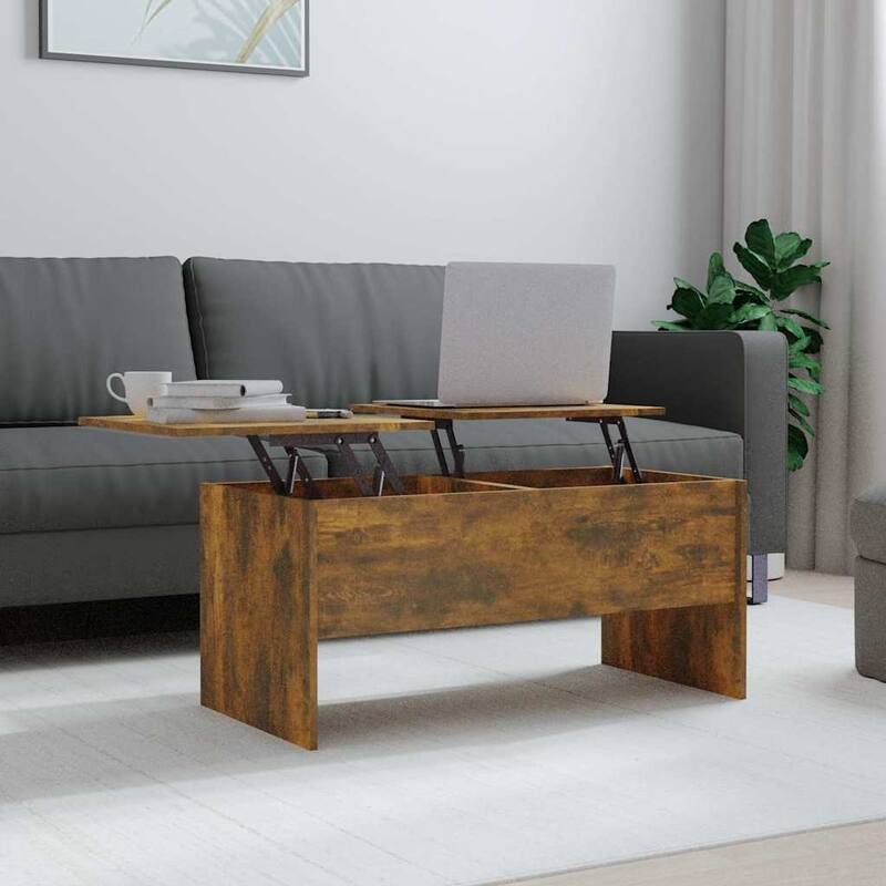 vidaXL Coffee Table Lift Top End Table Accent Side Sofa Table Engineered Wood - 40.2" x 19.9" x 18.3" - Smoked oak