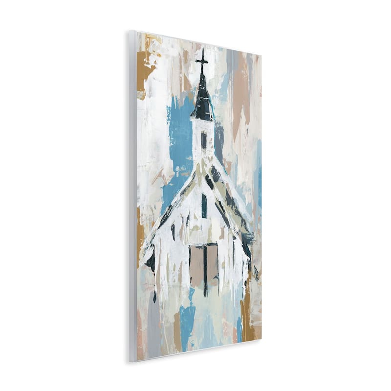 Stupell Distressed Country Church House Abstract Pattern Wood Wall Art - White