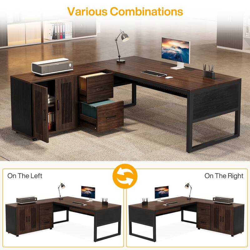 63-Inch Large Executive Desk and Mobile File Cabinet Set for Office
