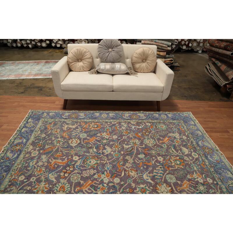 Hand Knotted Oriental 100% Wool Carpet Traditional All-Over Purples Tabriz Area Rug - 7' 10'' X 5' 3''