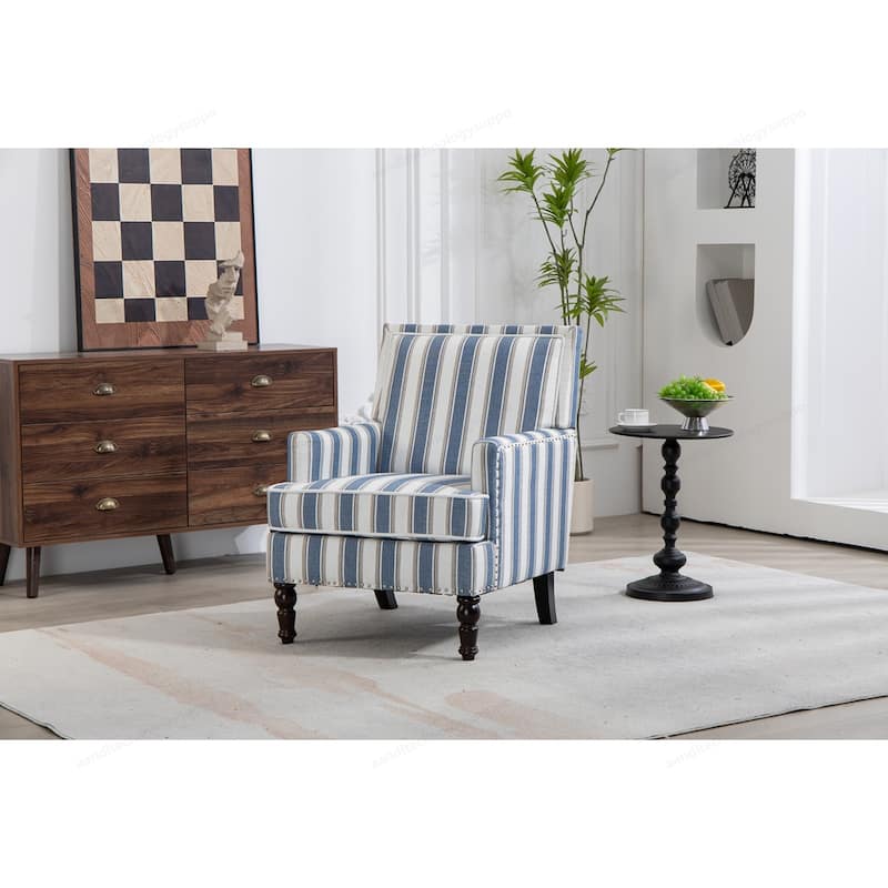Linen Armchair with Blue and White Striped