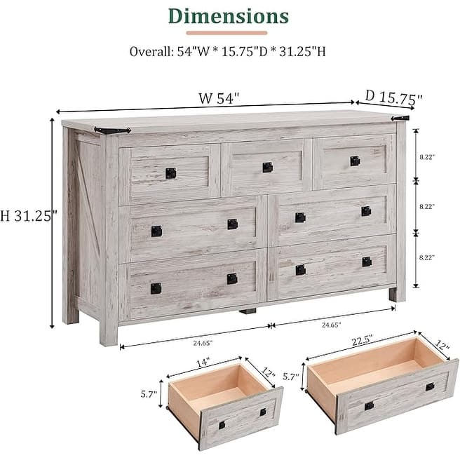 Farmhouse 7 Drawers TV Stand, Chest of Drawers, Dressers Organizer