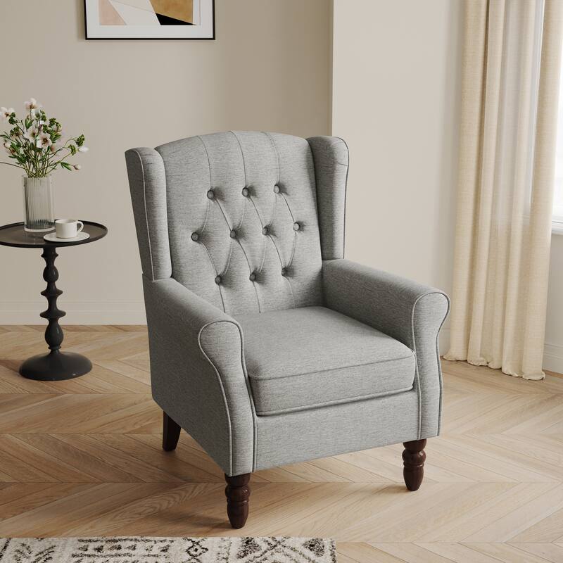 Button-Tufted Accent Chair Wingback Armchair - 38"H