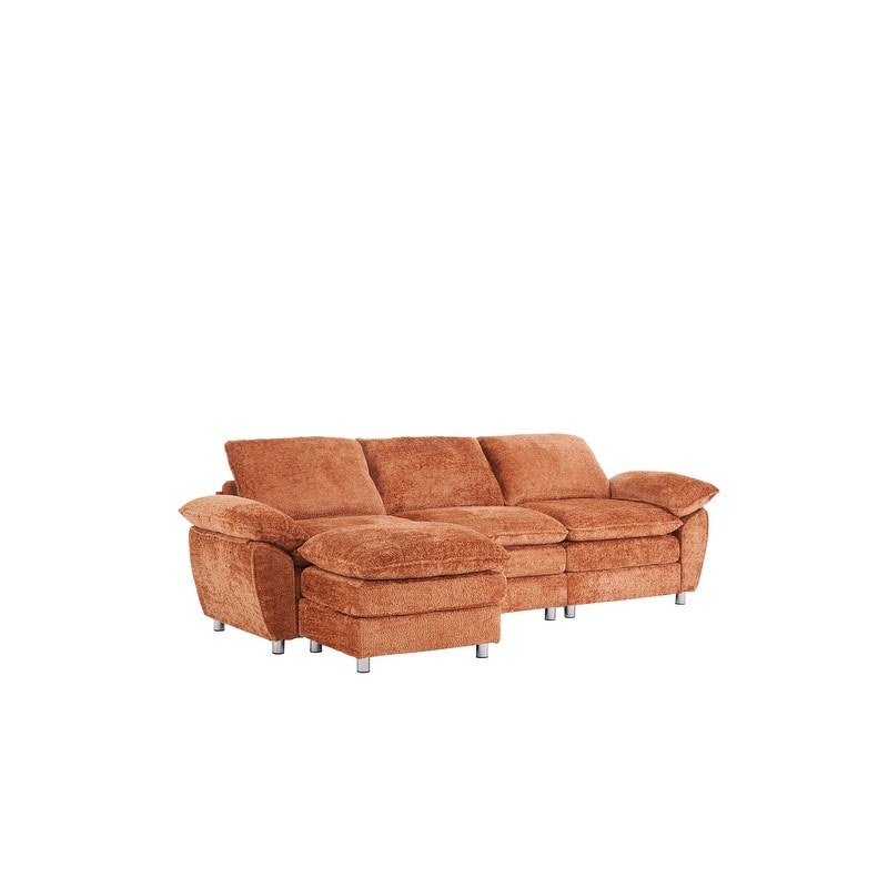 Modern Upholstered Living Room L Shaped Sofa,Comfy Sofa Couch with Ottoman and Pillow Arms