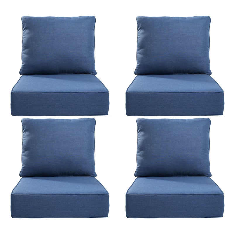 22" W x 24" D x 6" T Outdoor Lounge Chair Replacement Cushion Set Water and Fade Resistant - 4 Sets - Navy Blue