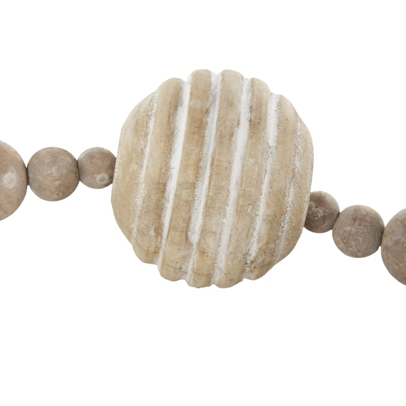 Cream Wood Handmade Distressed Beaded Garland with Tassel