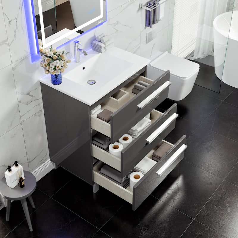 Eviva Deluxe 32"W Bath Vanity with WH Porcelain Integrated Sink