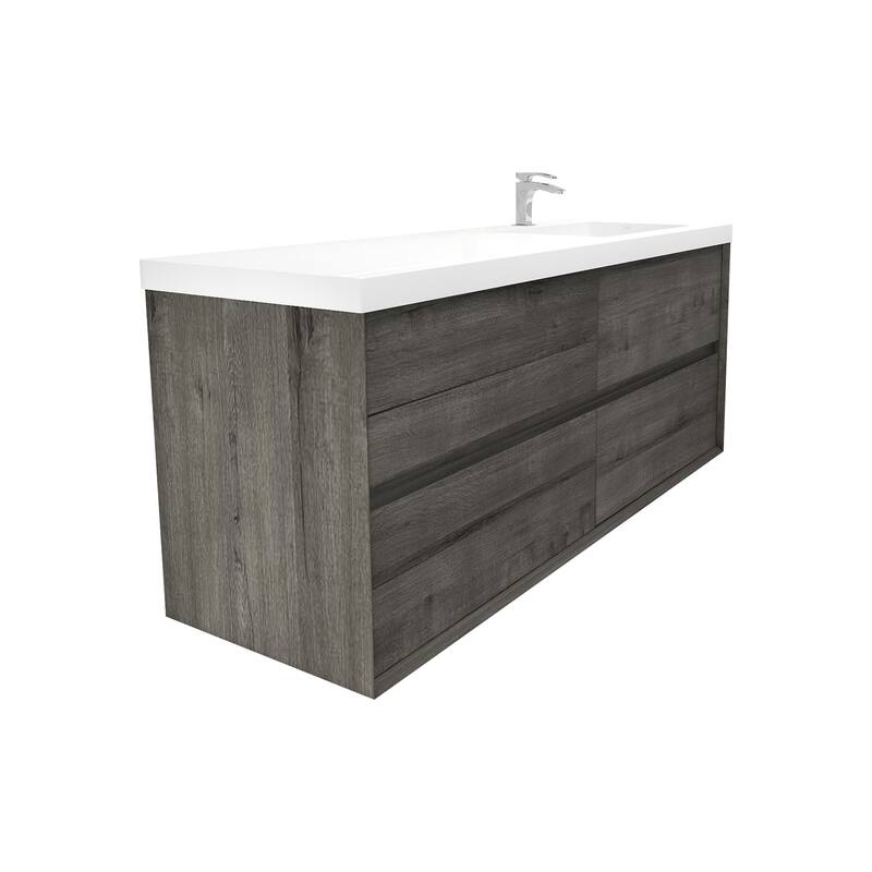 Selina 60" Wall Mounted Vanity with Single Sink on the Right - 60 - Matte - Smoke Oak