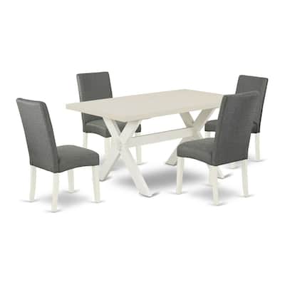 HomeStock 5-Piece Natural Oak Finish Solid Wood Top Dining Table with 4 Parson Chair with Lattice Back